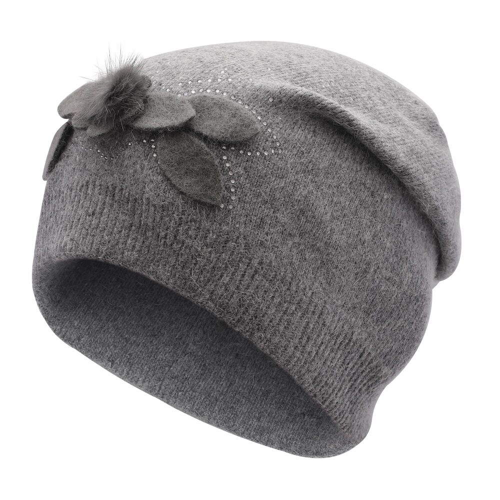 6633 Floral Slouchy Beanie Hat Double Layer Winter Knit Skull Cap, Small